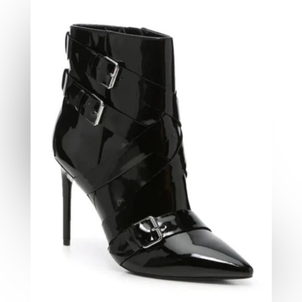 JLO Jennifer Lopez Finola Patent Moto Stiletto Booties – Size 9.5, Black